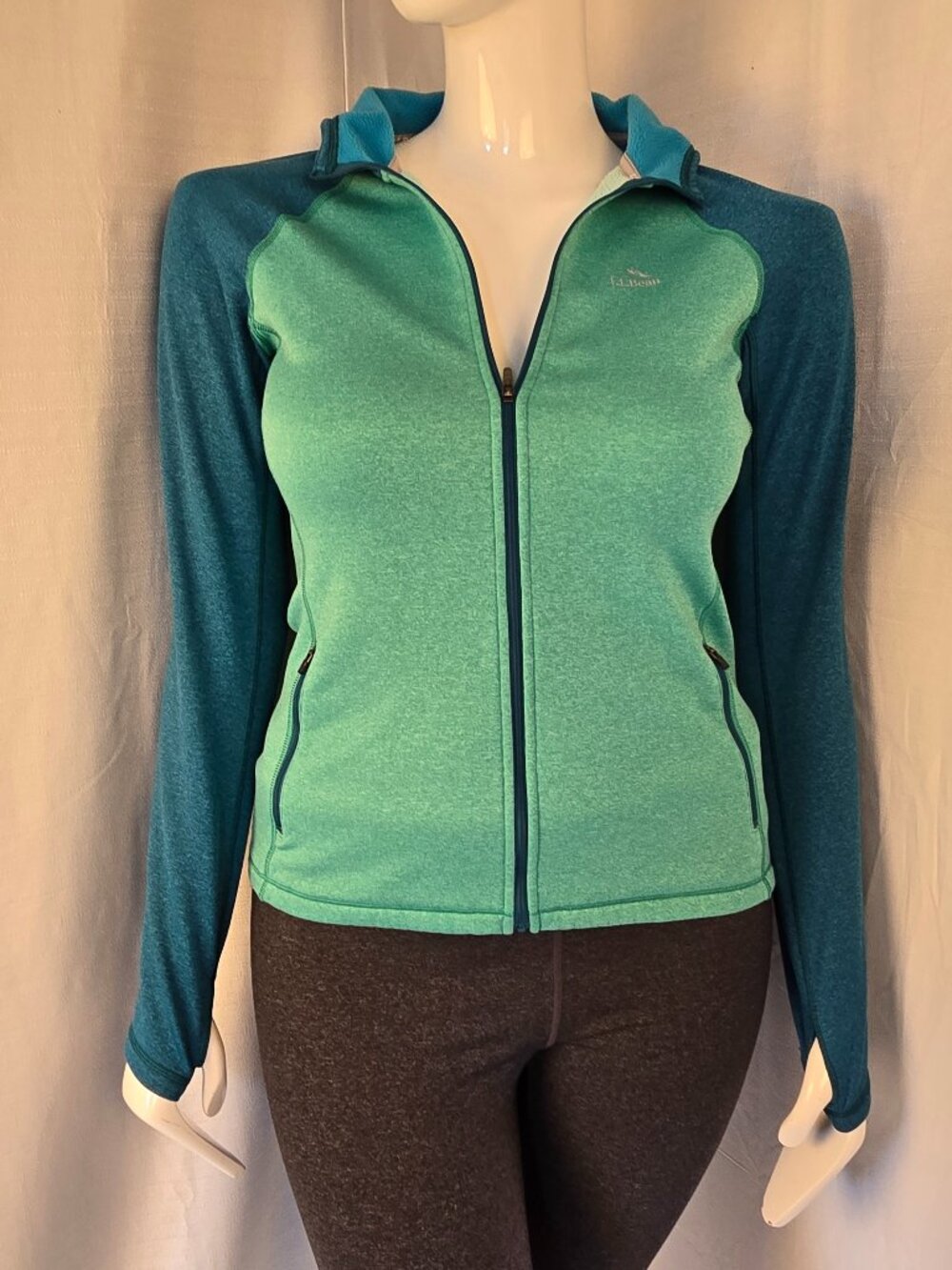 L.L. Bean Blue and Green Athletic Zip Up Hoodie with Thumbholes Size Small